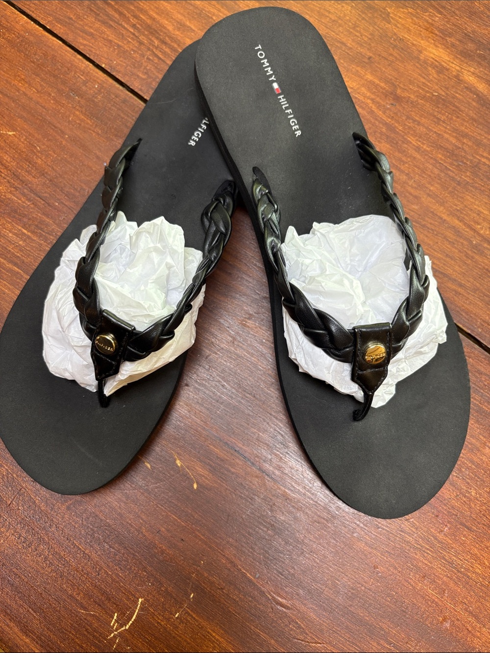 Tommy Hilfiger Braided Strap Wedge Flip-Flops Gold Accent 10 New / Display SALE